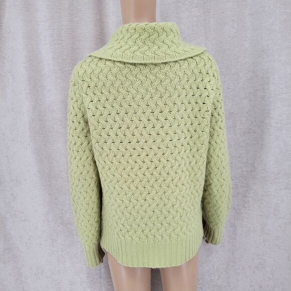 Harold's Cashmere Wasabi Spring Green Cable Knit Pointelle Cowl Neck Sweater - Picture 6 of 11